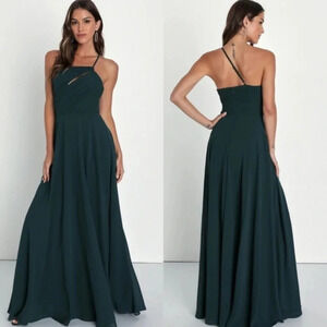 Lulu's Extraordinary Elegance Emerald Pleated One-Shoulder Maxi Dress S Party